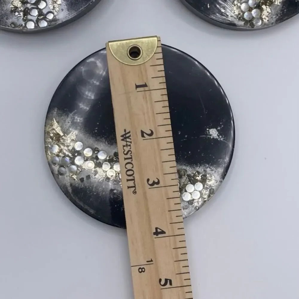 Handmade Black Resin Coasters with Silver Foil & Rhinestones | Set of 6